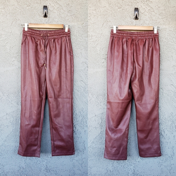 NWT Burgundy Vegan Leather Joggers - Picture 3 of 6